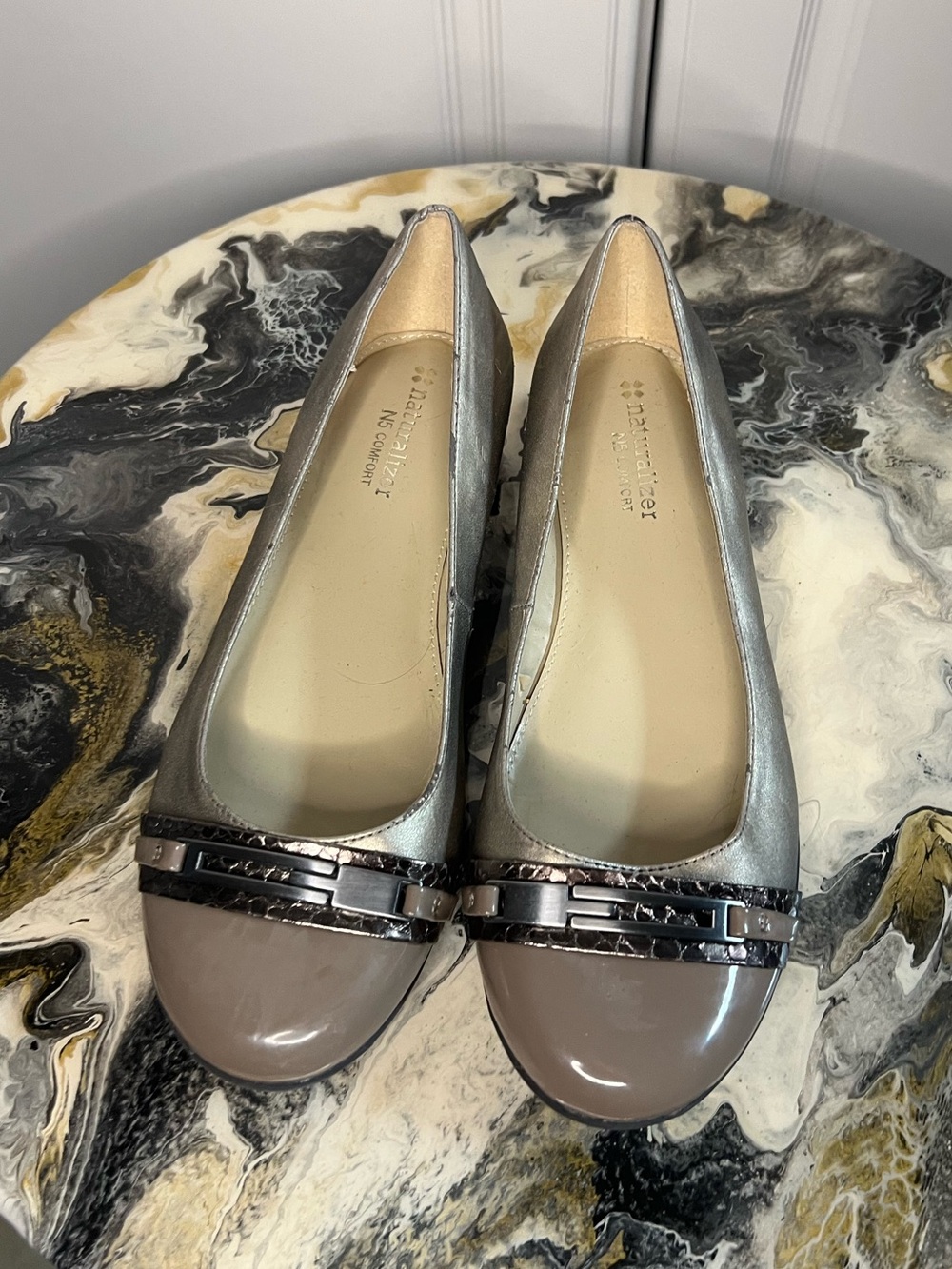 Naturalizer Metallic Pewter Cap Toe Ballet Flats